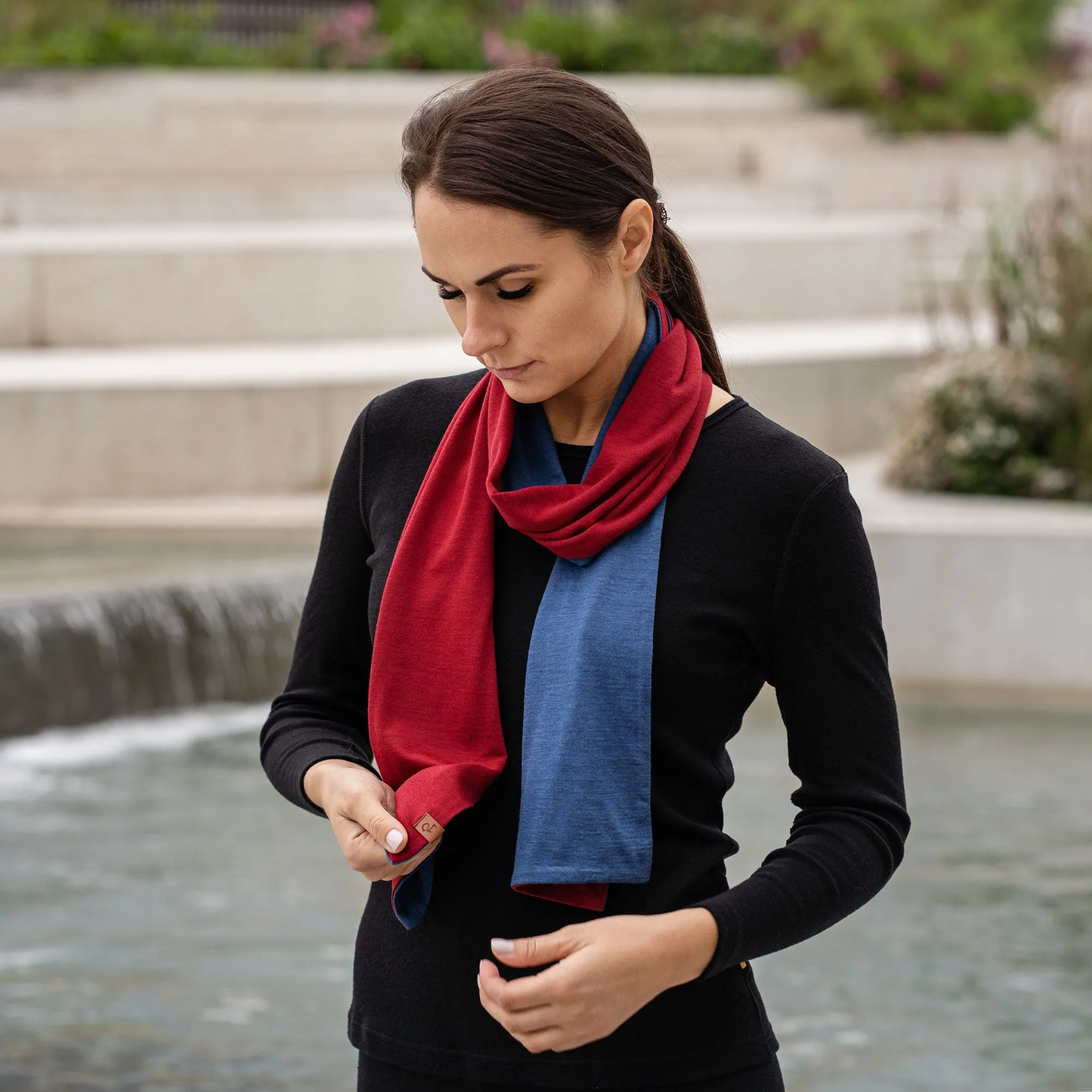 Women's Merino Scarf Denim/Royal Cherry