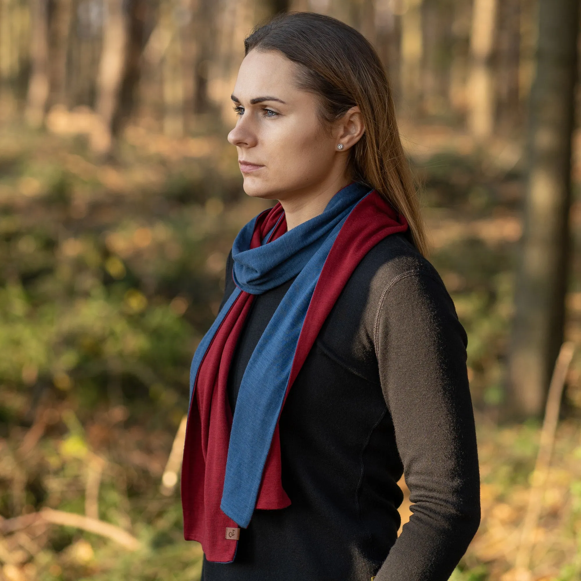 Women's Merino Scarf Denim/Royal Cherry