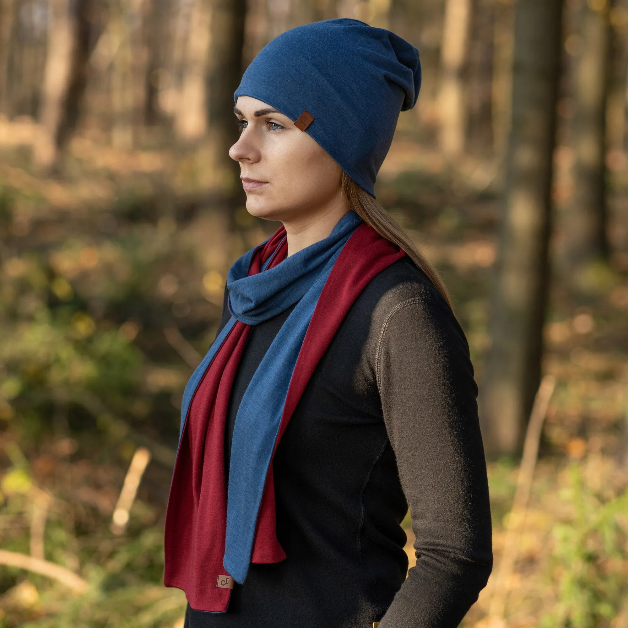 Women's Merino Scarf Denim/Royal Cherry