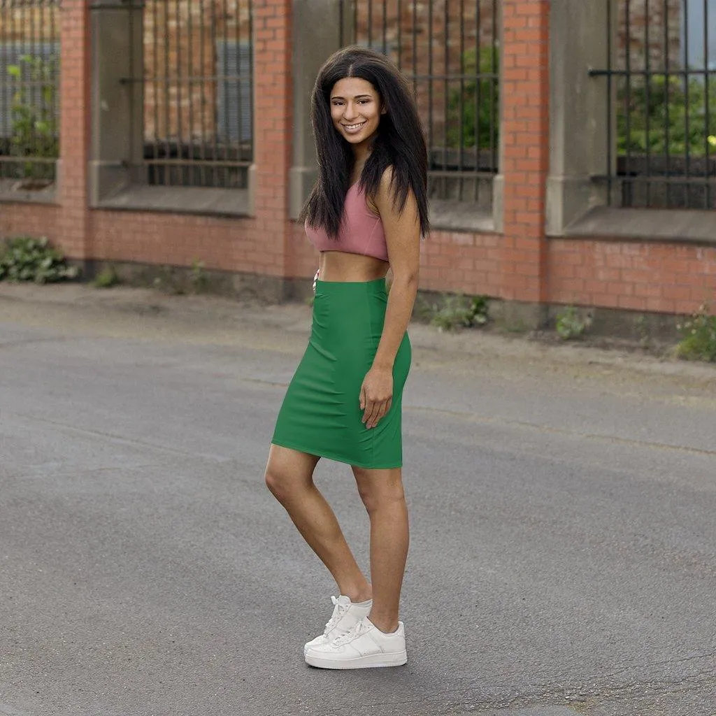 Womens Pencil Skirt, Green Stretch Mini