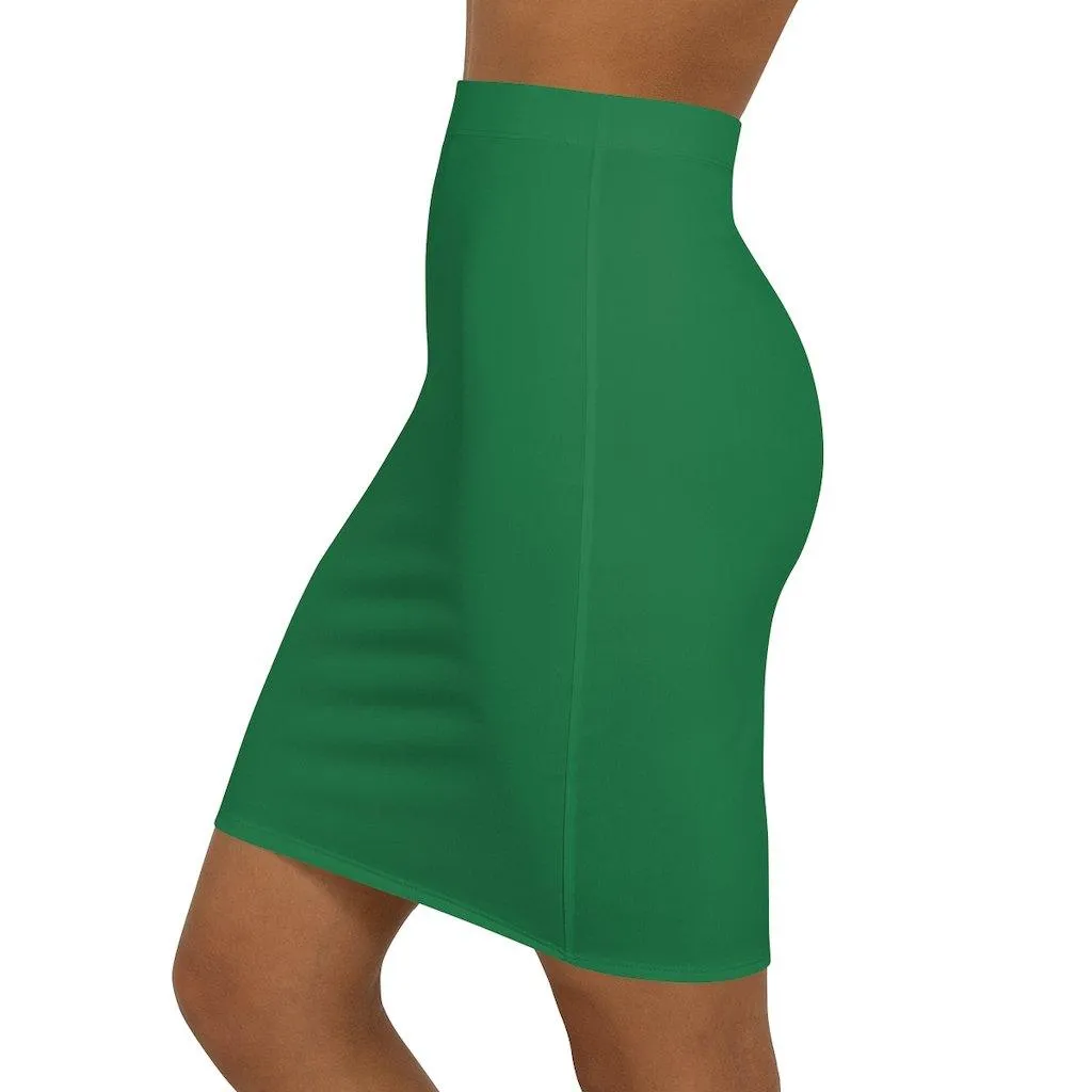 Womens Pencil Skirt, Green Stretch Mini