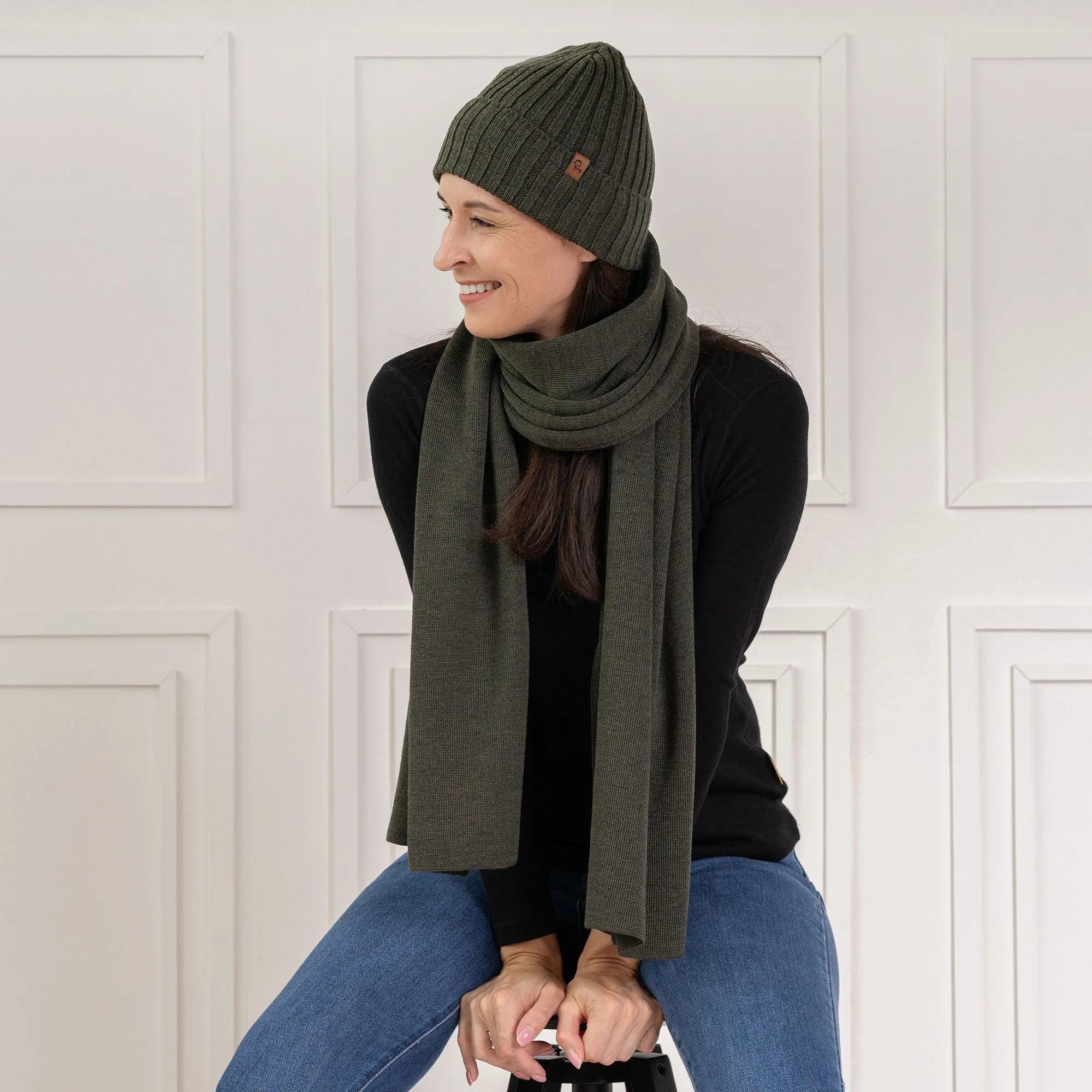 Women's Ribbed Beanie & Scarf Merino 2-Piece