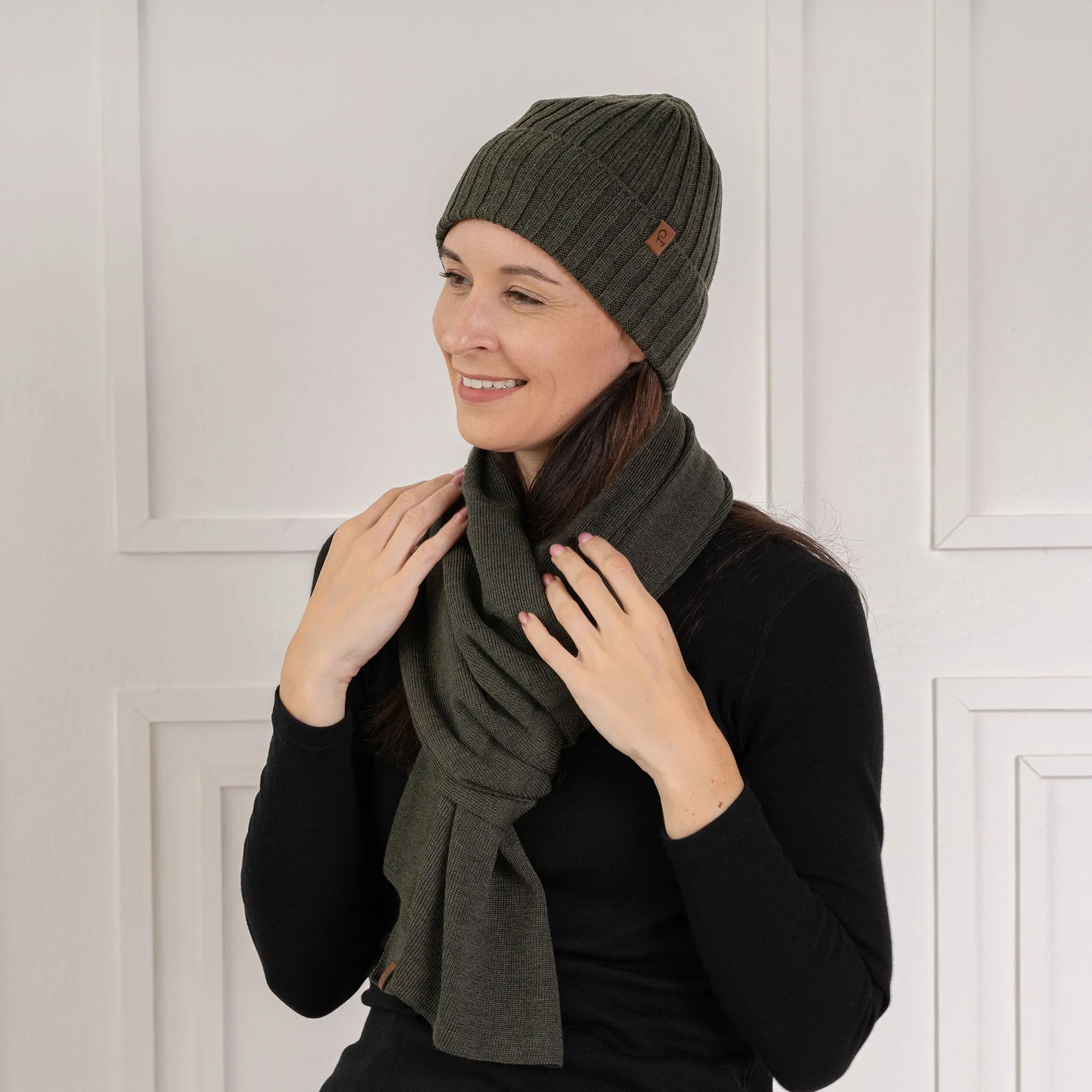 Women's Ribbed Beanie & Scarf Merino 2-Piece