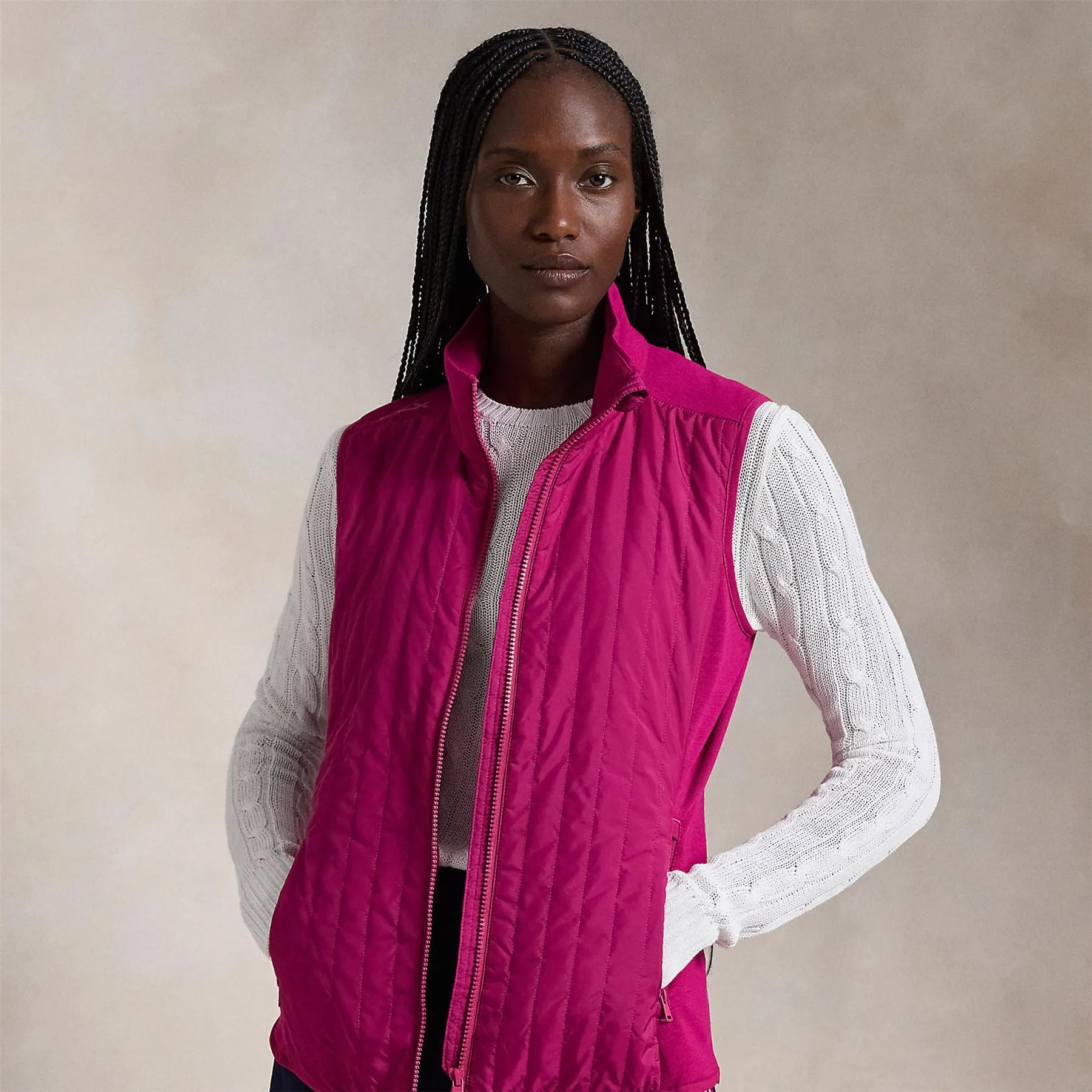 Womens RLX Perfromance Wool Full Zip Vest Fuchsia Berry - AW24