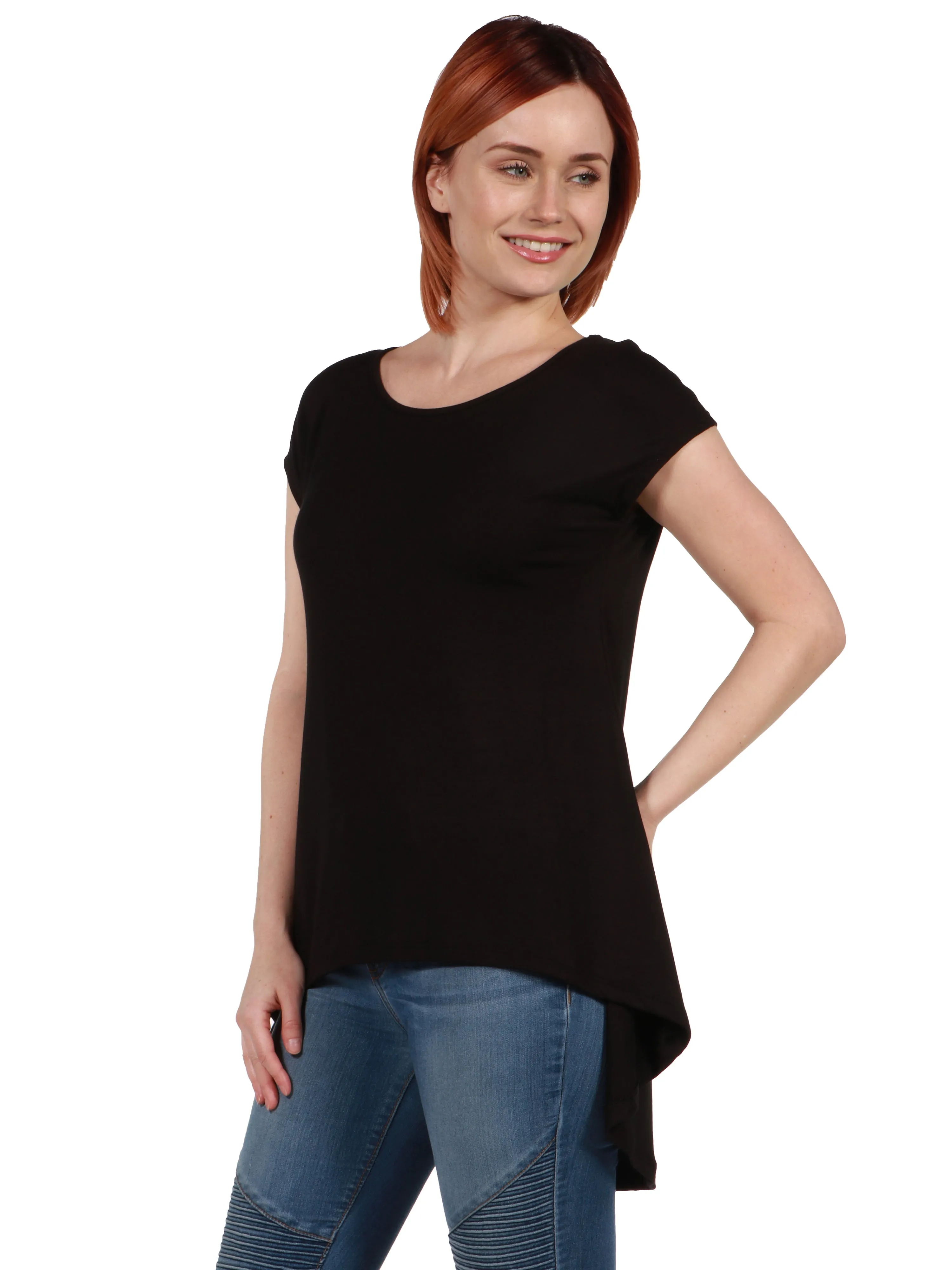 Womens Short Sleeve Casual High Low Tunic Top