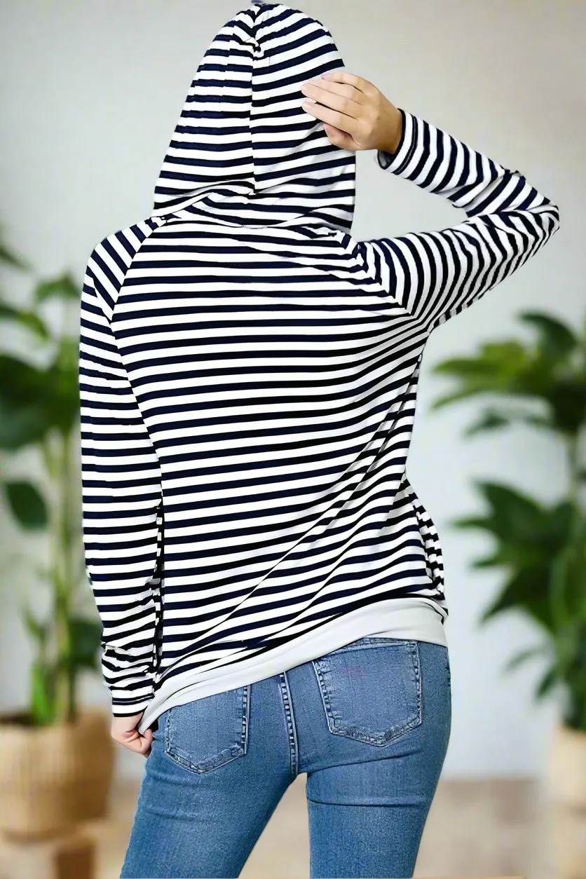 Womens Striped Hoodie Sweatshirt Black/White Sizes S/M/L/XL/2XL