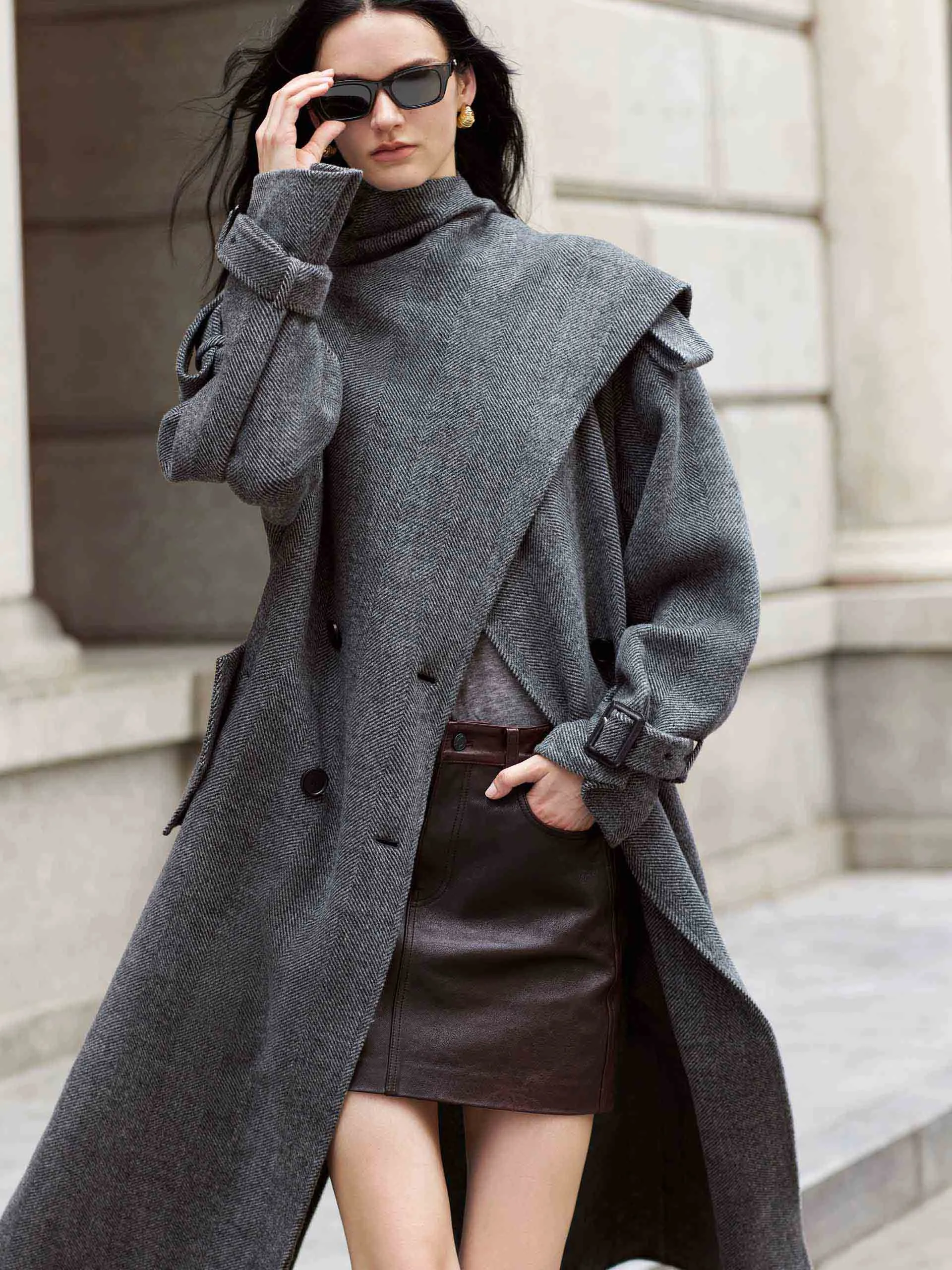 Wool Blend Scarf Coat