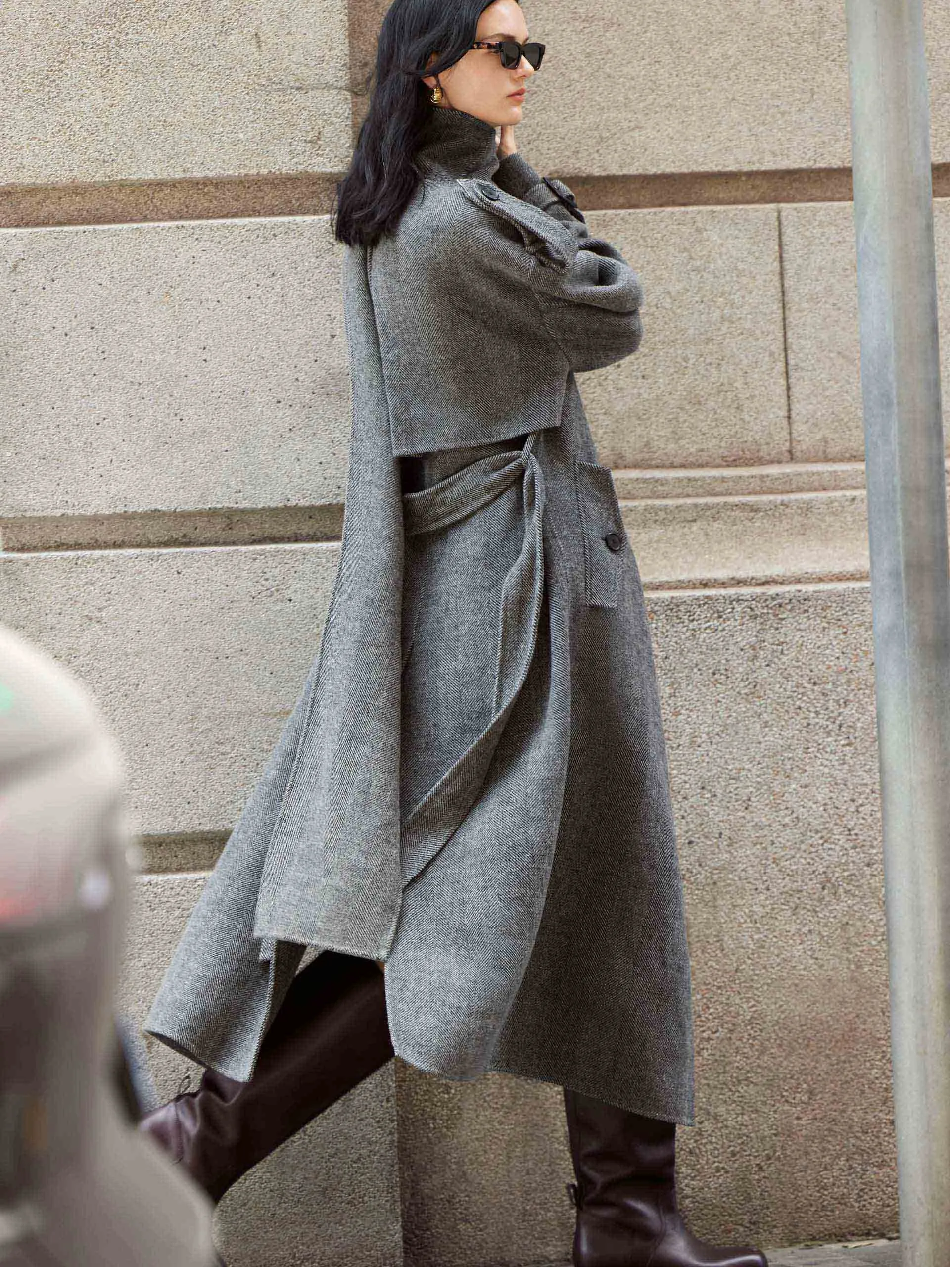 Wool Blend Scarf Coat