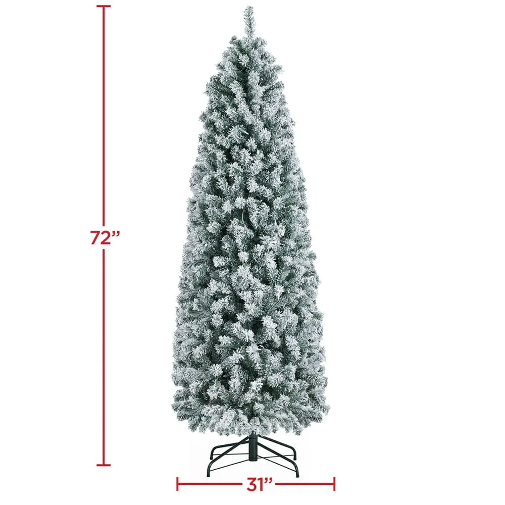 Yaheetech 6 Ft Pre-lit Flocked Pencil Artificial Christmas Tree