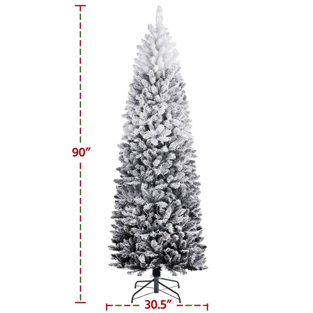 Yaheetech 6Ft/7.5Ft Pre-lit Flocked  Artificial Christmas Tree