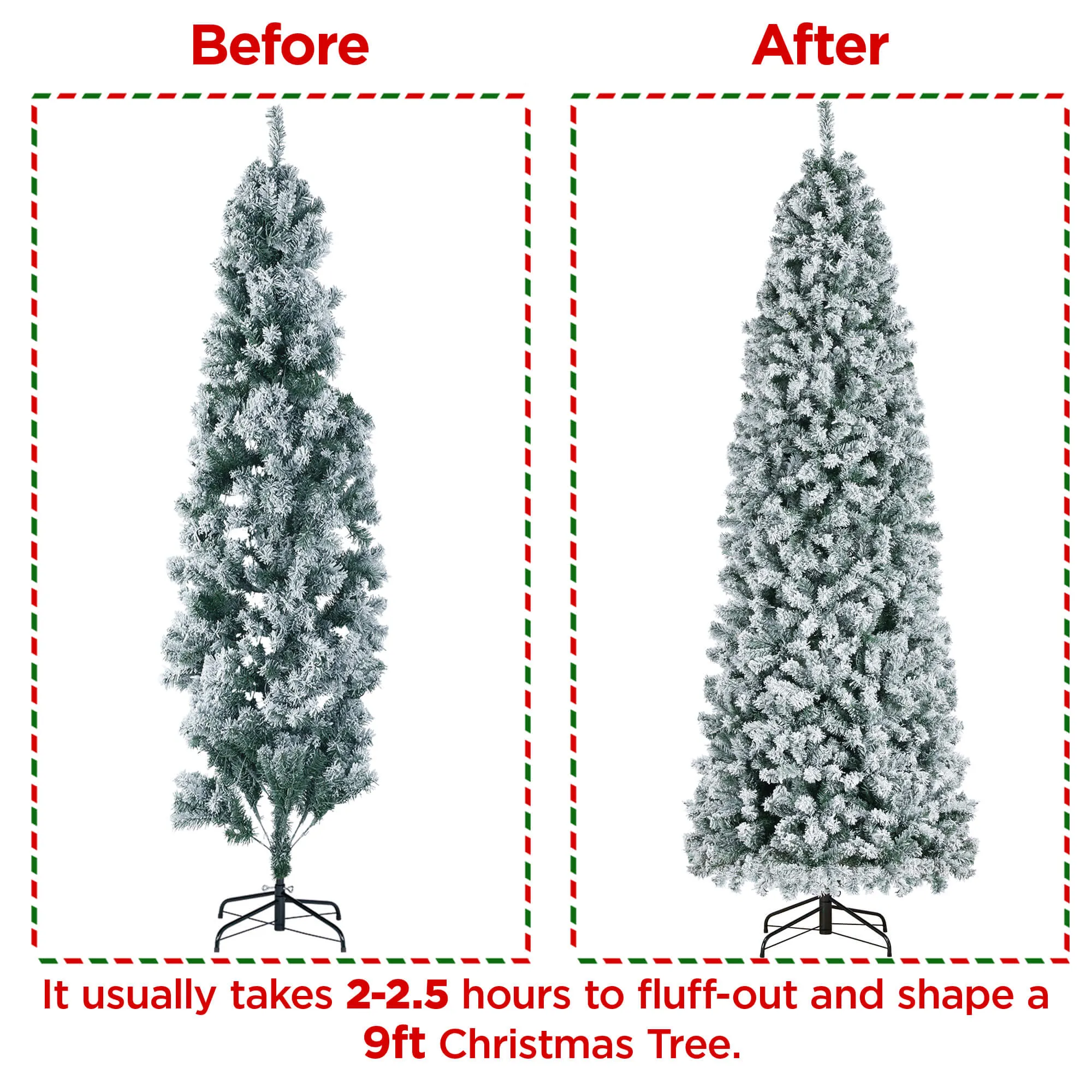 Yaheetech 9 Ft Prelit Flocked Pencil Artificial Christmas Tree