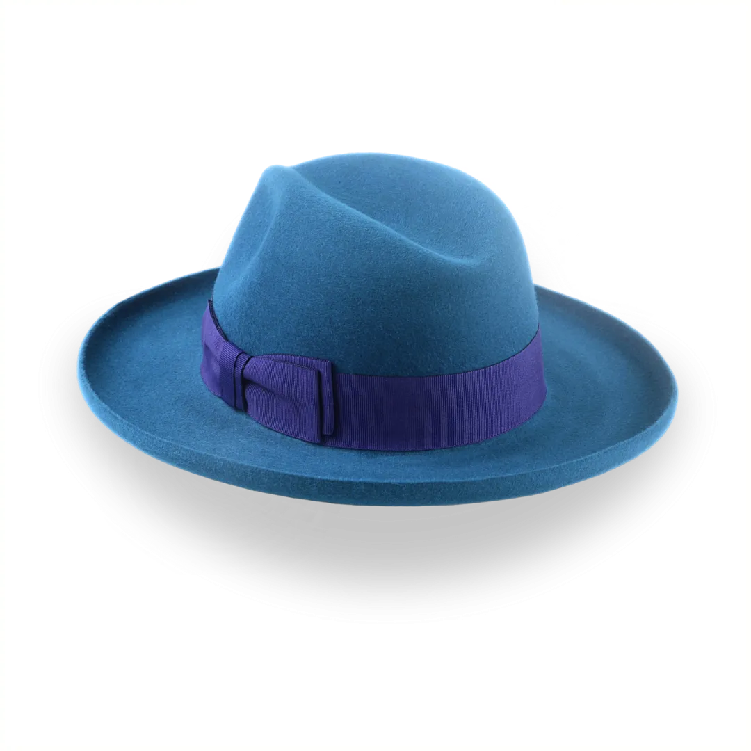 Yale Blue Fur Felt Fedora with Rolled Wide Brim | The Magellan