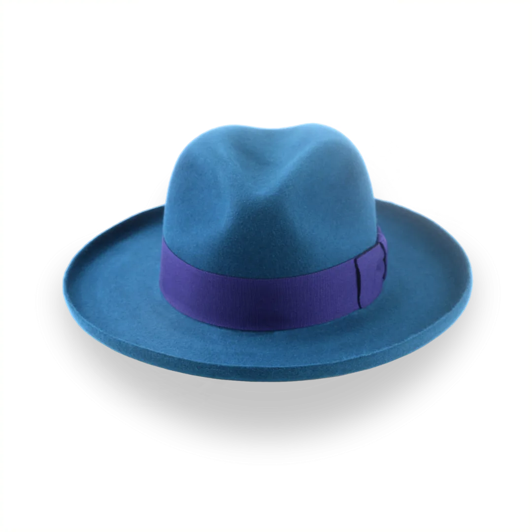 Yale Blue Fur Felt Fedora with Rolled Wide Brim | The Magellan