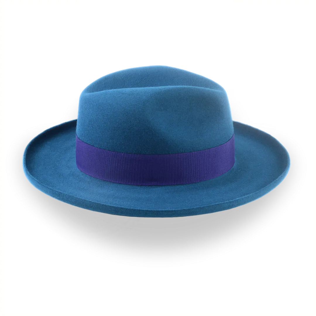 Yale Blue Fur Felt Fedora with Rolled Wide Brim | The Magellan