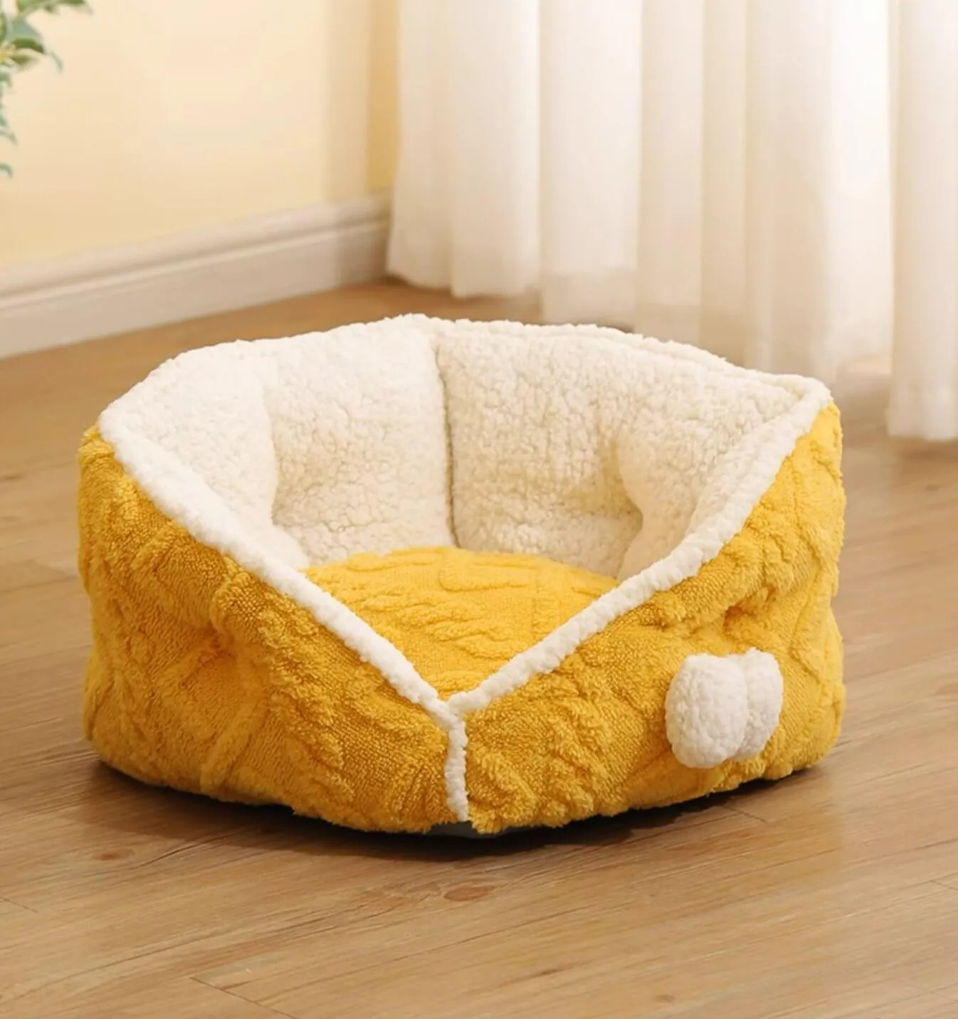 Yellow Cheese Warm Cat Fleece Bed Semi-enclosed Pet Bed for Cat Small Dog