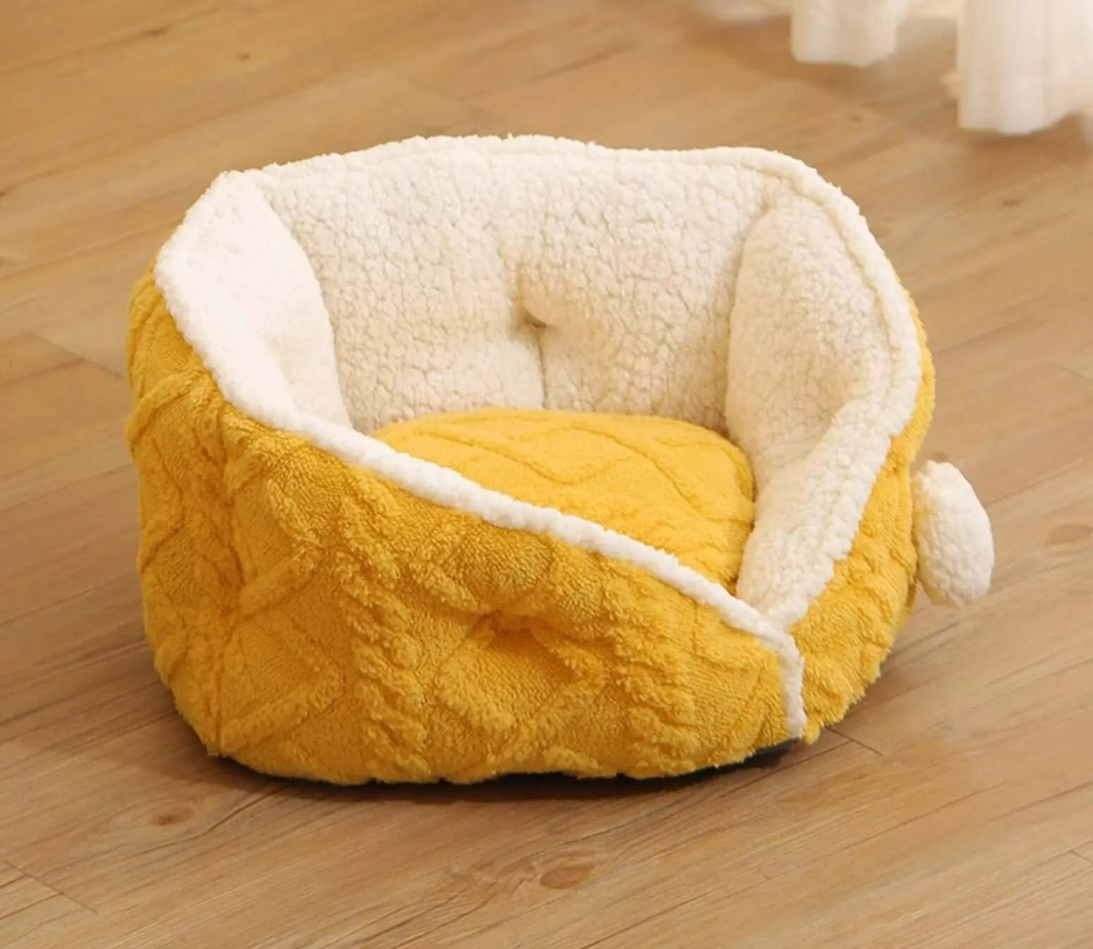 Yellow Cheese Warm Cat Fleece Bed Semi-enclosed Pet Bed for Cat Small Dog