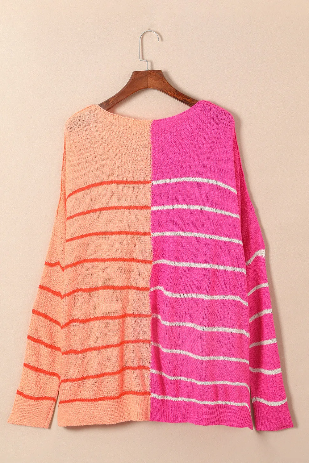 Yellow Plus Size Color Block Striped Knit Sweater